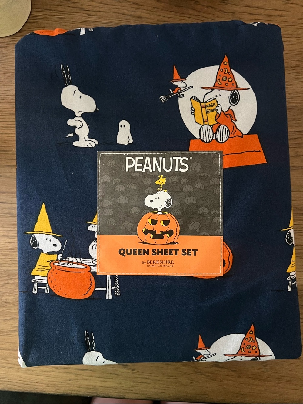 NEW Peanuts Snoopy Navy & Orange Halloween Queen Sheet Set